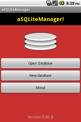 Main screen of aSQLiteManager